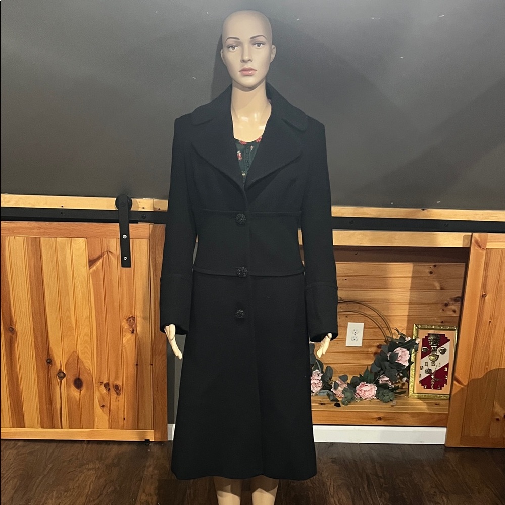 L.L. Collezioni Italia Chic Black Button-Up Coat Wool and Cashmere